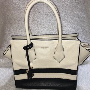 Henri Bendel  Rivington colorblock Cream /Black pebble Leather tote/shoulder bag